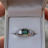 Bespoke Platinum, Diamond & Green Sapphire Engagement Ring
