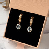 Oval Green Beryl Drop Hoop Earrings