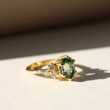 Oval Green Sapphire & Diamond Engagement Ring