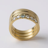 Wave Ring with Diamonds & Aquamarine