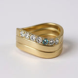 Wave Ring with Diamonds & Aquamarine