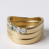 Wave Ring with Diamonds & Aquamarine