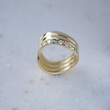 Ocean Wave Trio Ring with Diamonds and Aquamarine