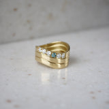 Ocean Wave Trio Ring with Diamonds and Aquamarine